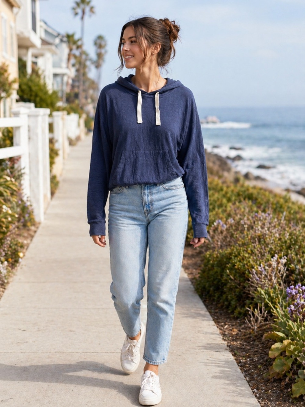AERIE Soft Cropped Lightweight Hoodie Navy Blue Sz S Athleisure Lounge